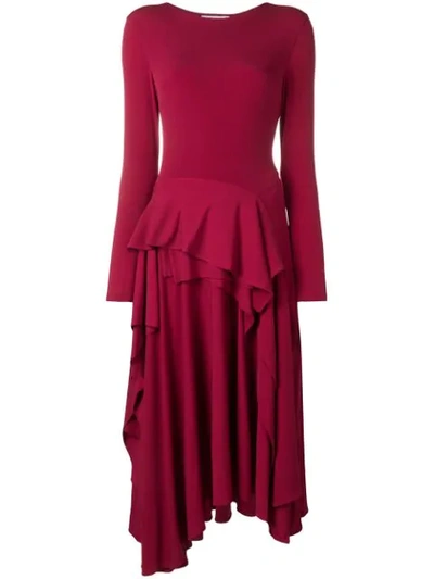 Koché Tiered Ruffles Midi Dress In Red