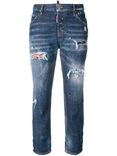 Dsquared2 Cool Girl Cropped Distressed Jeans In Blue