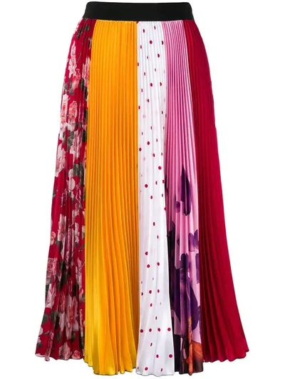 Msgm Pleated Patchwork Skirt In Pink