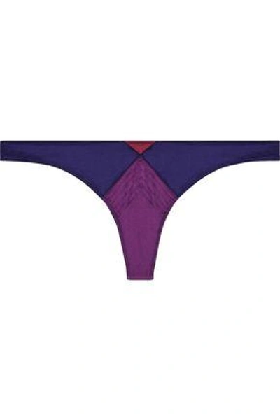 Fleur Du Mal Woman Color-block Silk-blend Satin Mid-rise Thong Multicolor