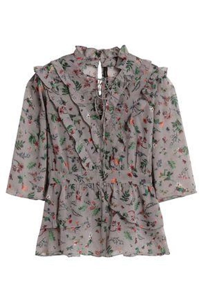 W118 By Walter Baker Woman Danielle Lace-up Floral-print Georgette Blouse Gray