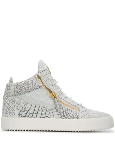 Giuseppe Zanotti Mens White Crocodile-embossed Leather Mid-top Trainers 9