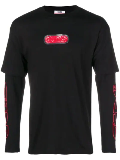 Gcds Logo-detail Cotton-jersey Long-sleeved T-shirt In Black