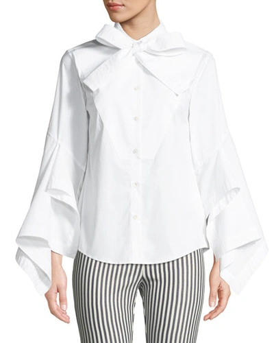 Palmer Harding Poplin Bow-tie Button-front Blouse In White