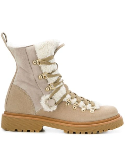 Moncler Berenice Stivale Fur-lined Hiking Boots In Neutrals