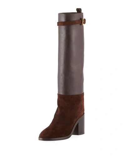 Stuart Weitzman Morrison Chic Leather/suede Knee Boot In Brown