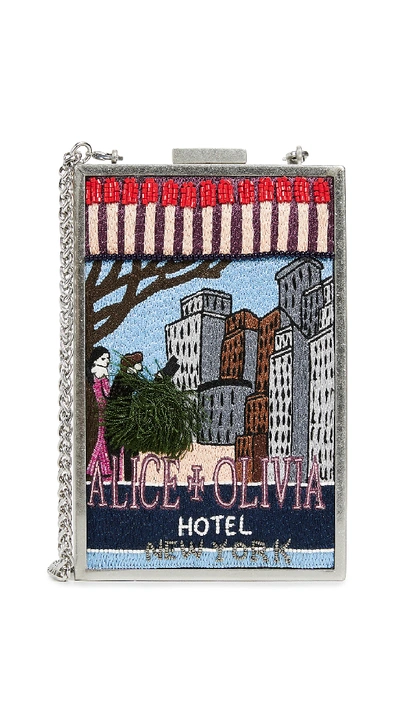Alice And Olivia Sophia Beaded Hotel Graphic Matchbox Clutch Bag In Multi