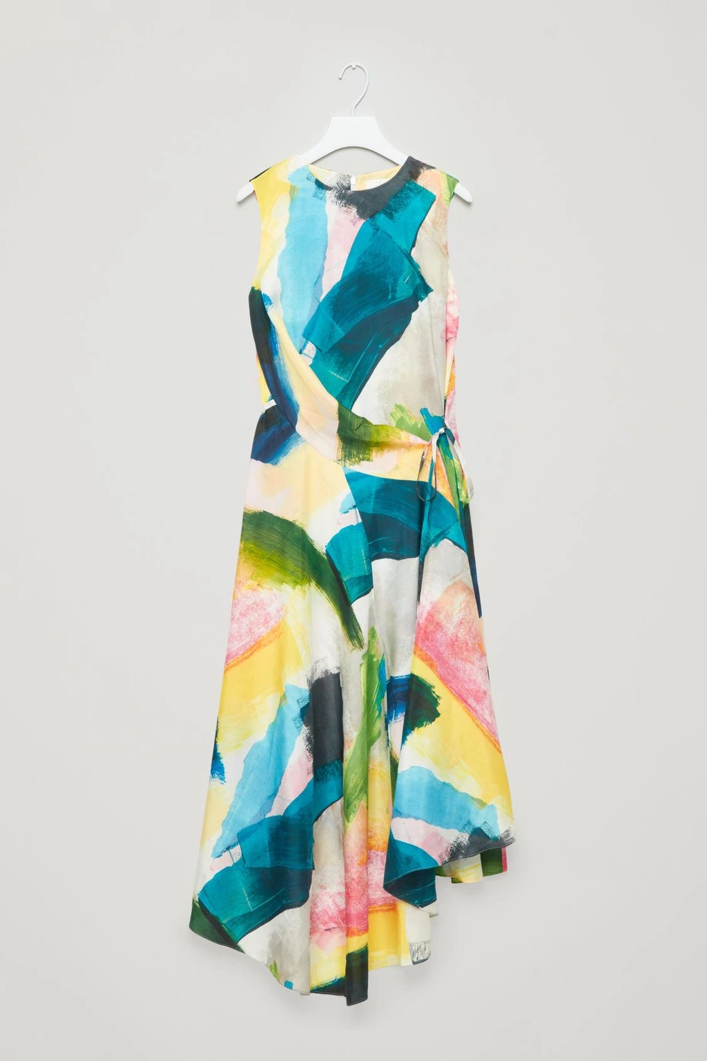 cos asymmetric silk dress with ties In Pink Green dress