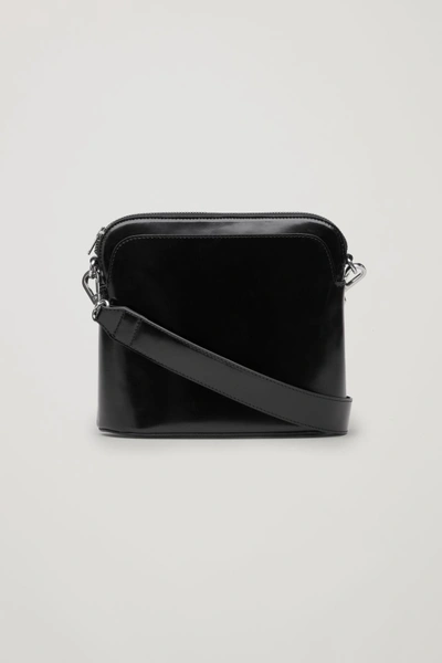 Cos Polished Leather Crossbody Bag In Black