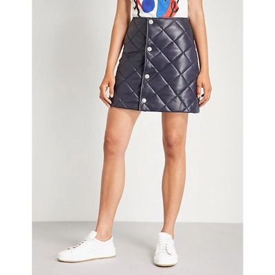 Claudie Pierlot Quilted Leather Skirt In Midnight Blue