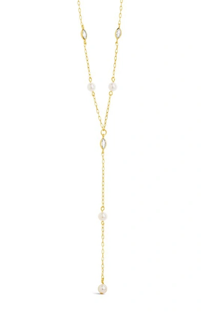 Sterling Forever Tyra Imitation Pearl & Cubic Zirconia Station Y-necklace In Gold