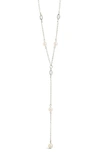 Sterling Forever Tyra Imitation Pearl & Cubic Zirconia Station Y-necklace In Silver