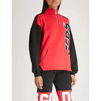 Gcds Half-zip Cotton-jersey Sweatshirt In Red