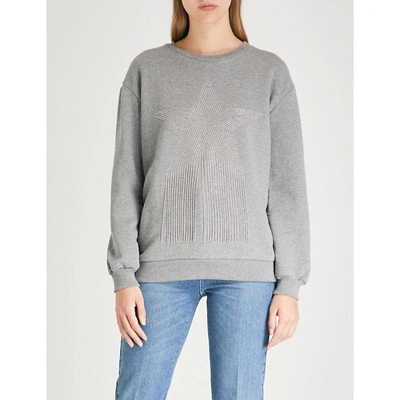 Stella Mccartney Fringed Star-motif Cotton-jersey Sweatshirt In Grey