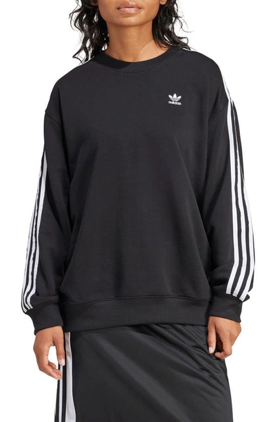 Adidas Originals Oversize 3-stripes Logo Embroidered Crewneck Sweatshirt In Black