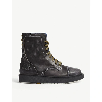 Diesel Cage Leather Combat Boots In Black