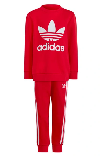 Adidas Originals Kids' Adicolor Crewneck Sweatshirt & Joggers Set In Better Scarlet