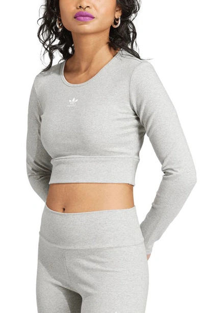 Adidas Originals Lifestyle Rib Long Sleeve Crop T-shirt In Medium Grey Heather