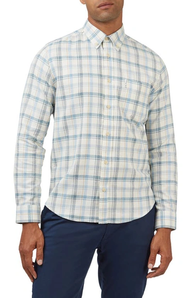 Ben Sherman Check Cotton Button-down Shirt In Pale Blue