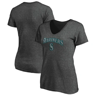 Fanatics Branded Heathered Charcoal Seattle Mariners Team Logo Lockup V-neck T-shirt
