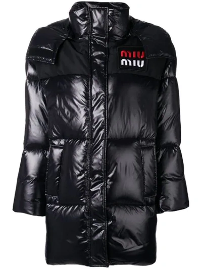 Miu Miu Logo Patch Padded Jacket In Nero