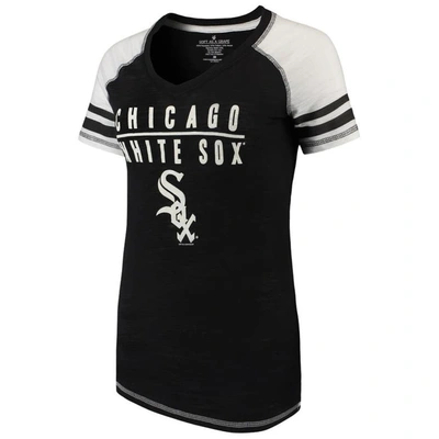 Soft As A Grape Black Chicago White Sox Color Block V-neck T-shirt