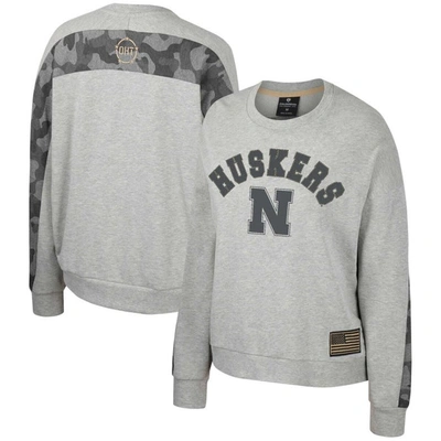 Colosseum Heather Gray Nebraska Huskers Oht Military Appreciation Flag Rank Dolman Pullover Sweatshi