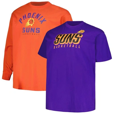 Fanatics Men's  Purple, Orange Phoenix Suns Big And Tall Short Sleeve And Long Sleeve T-shirt Set In Purple,orange