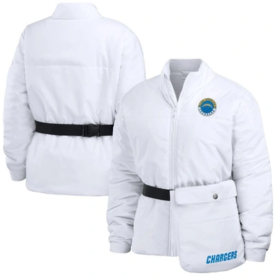 Wear By Erin Andrews White Los Angeles Chargers Packaway Full-zip Puffer Jacket