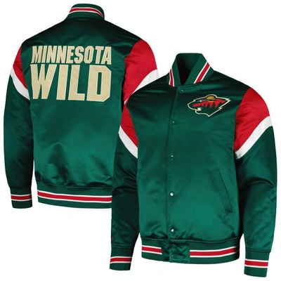 Mitchell & Ness Men's  Green Minnesota Wild Midweight Satin Full-snap Jacket
