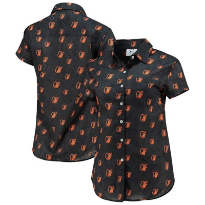 Foco Orange Baltimore Orioles Floral Button Up Shirt In Black