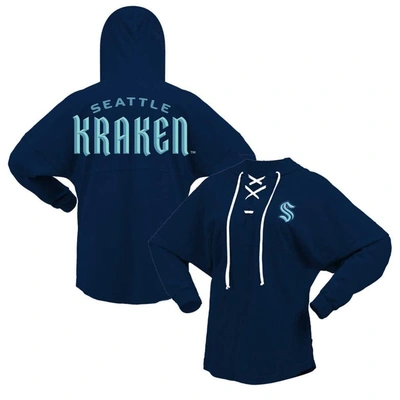 Fanatics Branded Deep Sea Blue Seattle Kraken Jersey Lace-up V-neck Long Sleeve Hoodie T-shirt