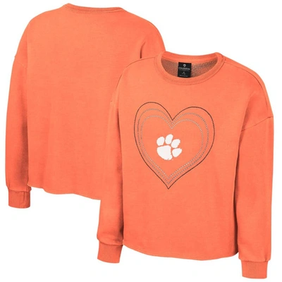 Colosseum Kids' Girls Youth  Orange Clemson Tigers Audrey Washed Fleece Pullover Crewneck Sweatshirt