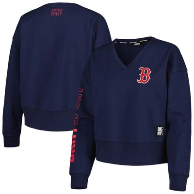 Dkny Sport Navy Boston Red Sox Lily V-neck Pullover Sweatshirt