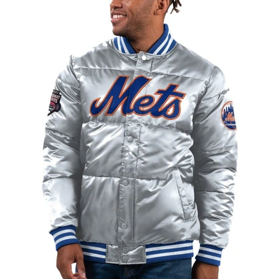 Starter Silver New York Mets Bronx Satin Full-snap Varsity Bomber Jacket