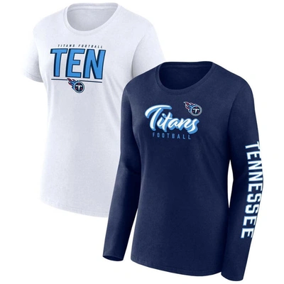 Fanatics Women's  Navy, White Tennessee Titans Two-pack Combo Cheerleader T-shirt Set In Navy,white