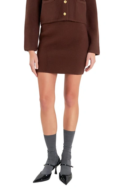 English Factory Knit Pencil Miniskirt In Chocolate