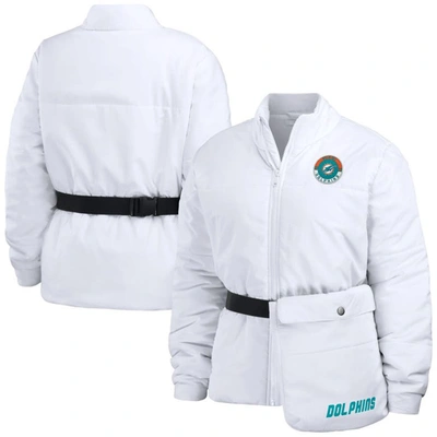 Wear By Erin Andrews White Miami Dolphins Packaway Full-zip Puffer Jacket