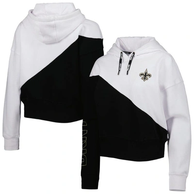 Dkny Sport White/black New Orleans Saints Bobbi Color Blocked Pullover Hoodie
