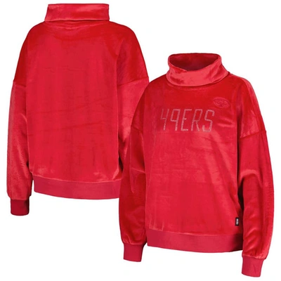 Dkny Sport Red San Francisco 49ers Deliliah Rhinestone Funnel Neck Pullover Sweatshirt In Scarlet