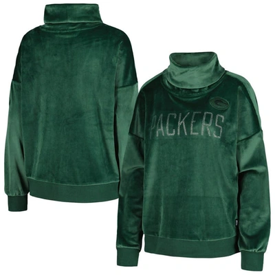 Dkny Sport Green Green Bay Packers Deliliah Rhinestone Funnel Neck Pullover Sweatshirt