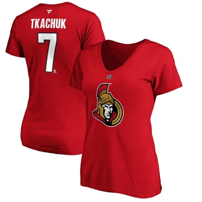 Fanatics Branded Brady Tkachuk Red Ottawa Senators Authentic Stack Name & Number V-neck T-shirt