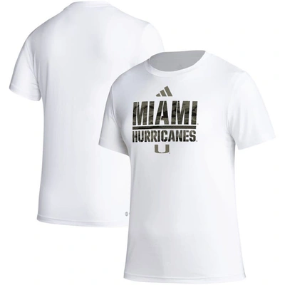 Adidas Originals Adidas White Miami Hurricanes Aeroready Military Appreciation Pregame T-shirt