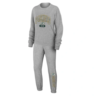 Wear By Erin Andrews Heather Gray Green Bay Packers Knit Long Sleeve Tri-blend T-shirt & Pants Sleep