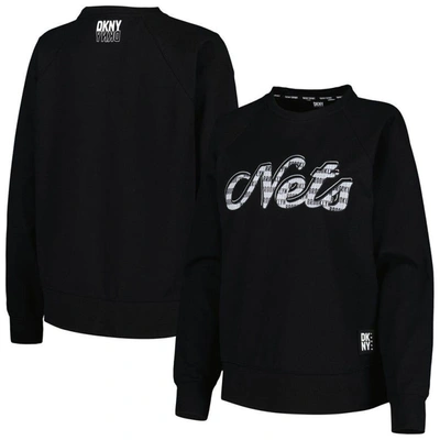 Dkny Sport Black Brooklyn Nets Regina Raglan Pullover Sweatshirt
