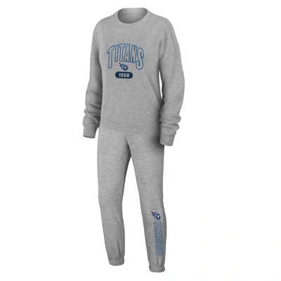 Wear By Erin Andrews Heather Gray Tennessee Titans Knit Long Sleeve Tri-blend T-shirt & Pants Sleep