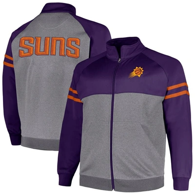 Fanatics Branded Purple/heather Gray Phoenix Suns Big & Tall Pieced Stripe Raglan Full-zip Track Jac