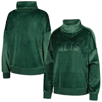 Dkny Sport Green New York Jets Deliliah Rhinestone Funnel Neck Pullover Sweatshirt