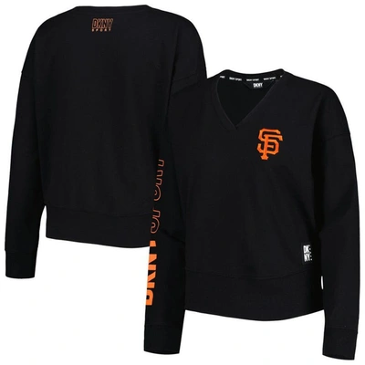 Dkny Sport Black San Francisco Giants Lily V-neck Pullover Sweatshirt