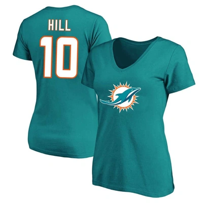 Fanatics Women's Tyreek Hill Aqua Miami Dolphins Plus Size Fair Catch Name And Number V-neck T-shirt